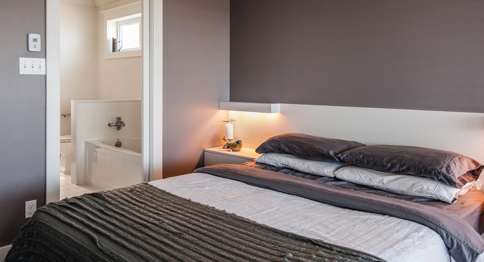 Idéer för ett klassiskt sovrum, med grå väggar