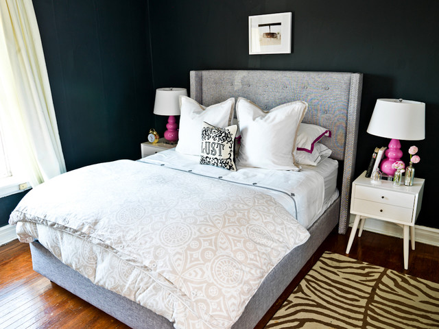 10 Ways To Use Black On Bedroom Walls, Best Wall Color For Grey Headboard