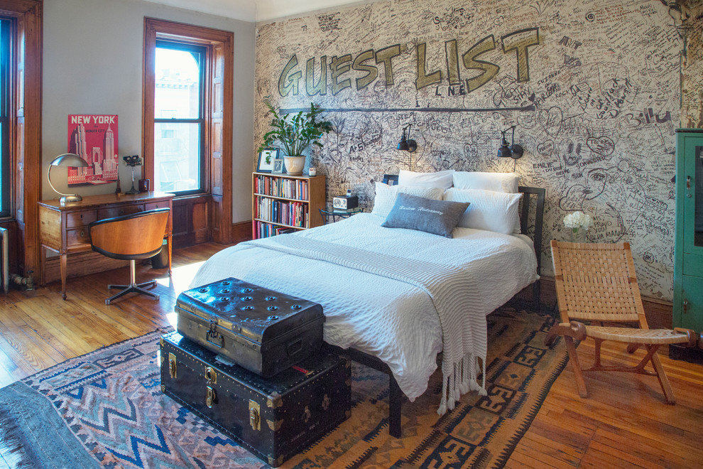 Example of an eclectic bedroom design in New York