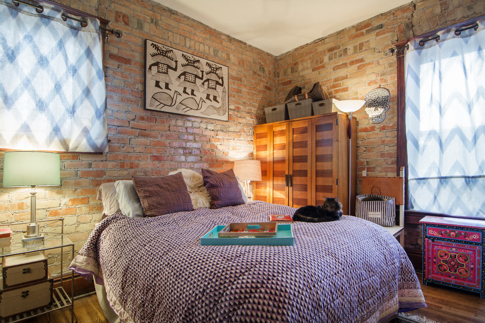 Bedroom - eclectic dark wood floor bedroom idea in Salt Lake City with no fireplace