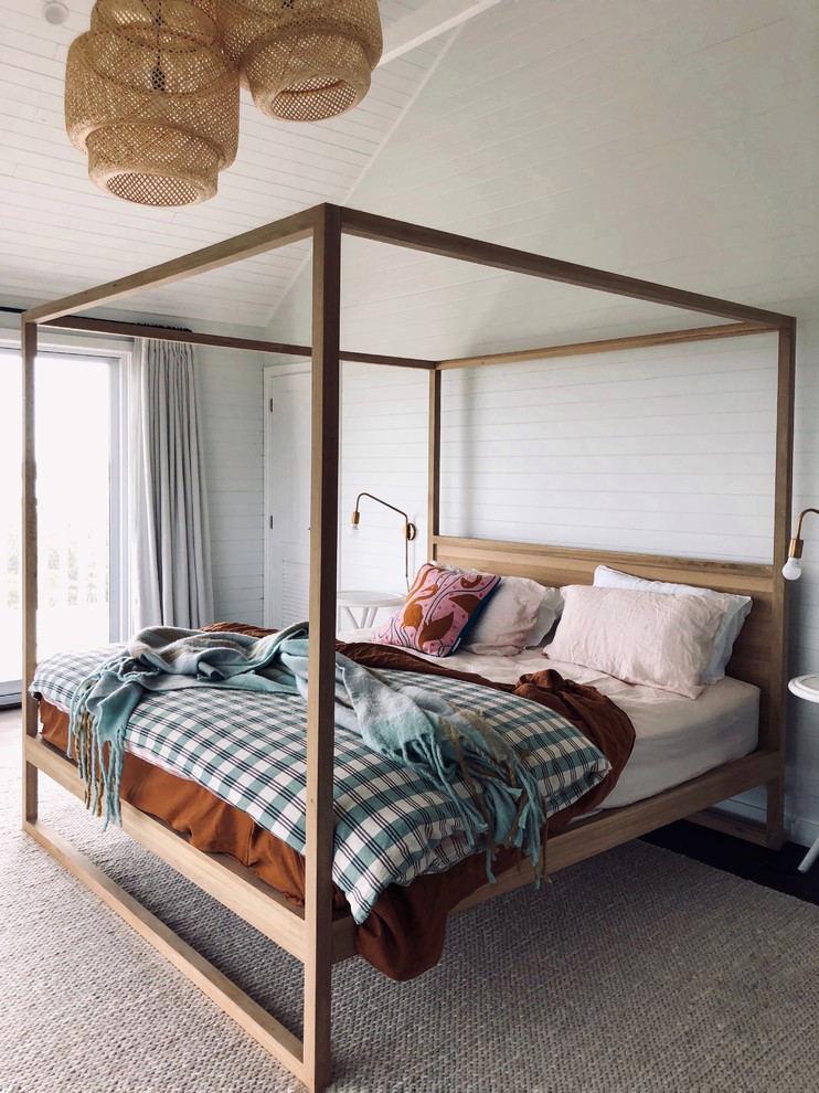 Trendy beige floor bedroom photo in Perth with white walls