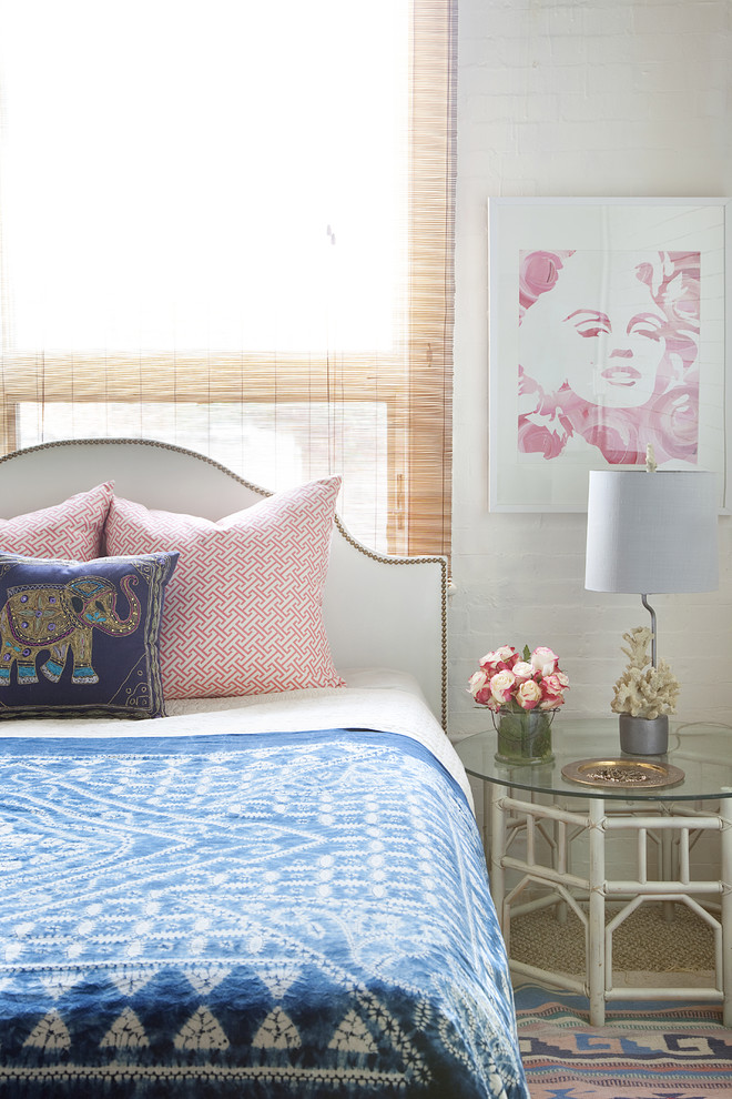Eclectic carpeted bedroom photo in Philadelphia with white walls