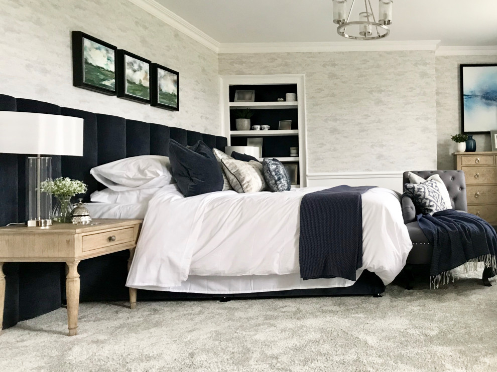 Navy and White Master Bedroom and EnSuite in Home