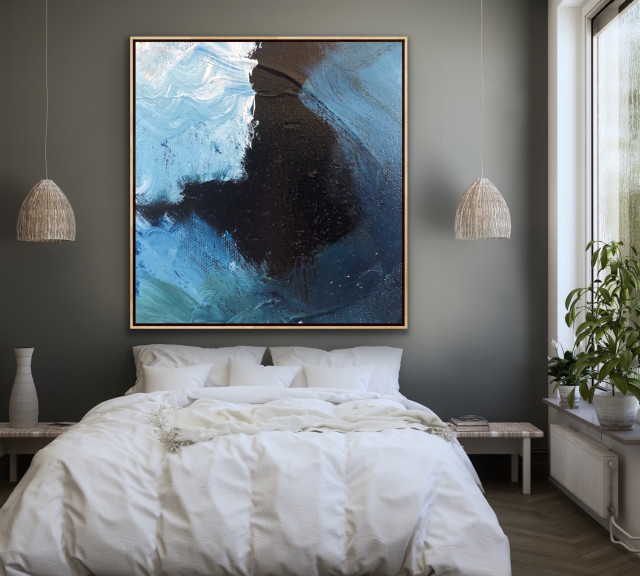 Navy blue white color Large Modern Wall Art on Contemporary Rooms