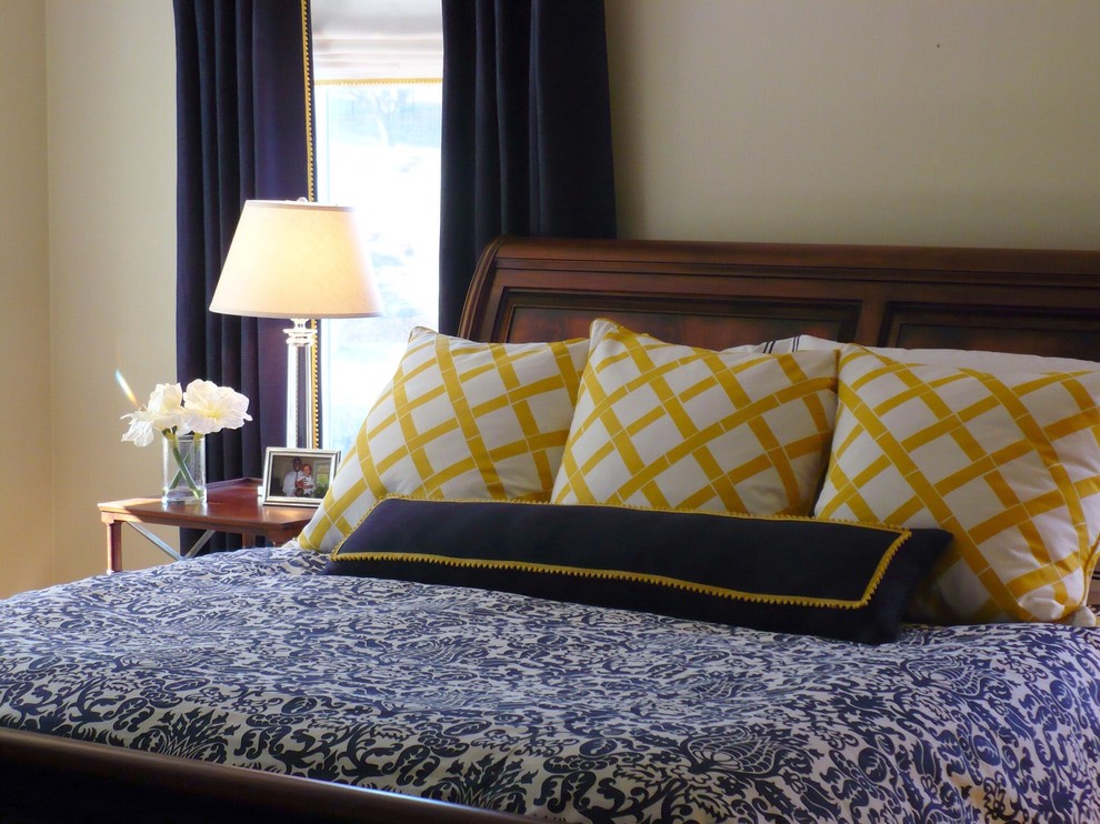 Navy Master Bedroom with Gold Accents Traditional Bedroom