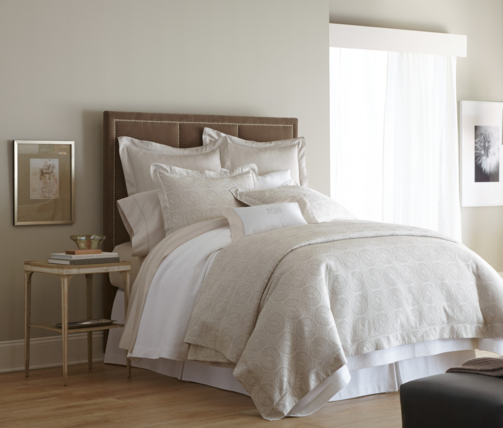 Neutral Bedding with a Brown Headboard - Traditional - Bedroom - Other ...