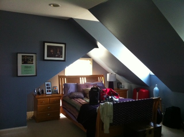 This is an example of a contemporary bedroom in Columbus.