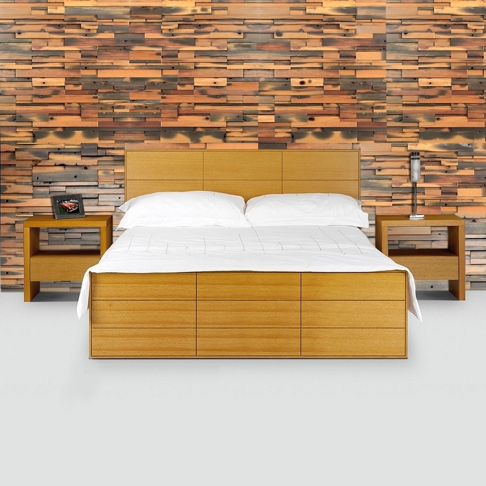 Wood tile bedroom wall