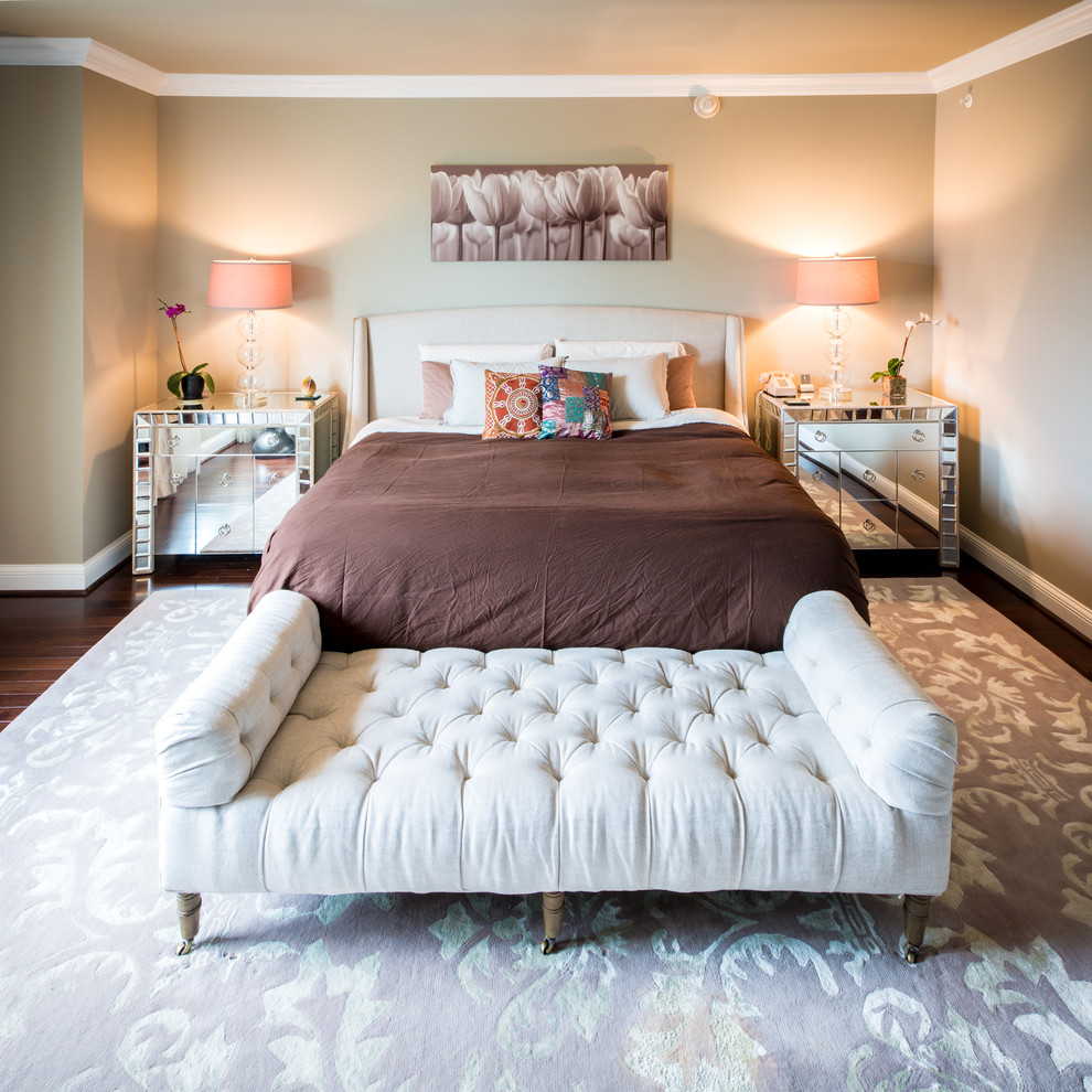 Example of a transitional bedroom design in DC Metro with beige walls