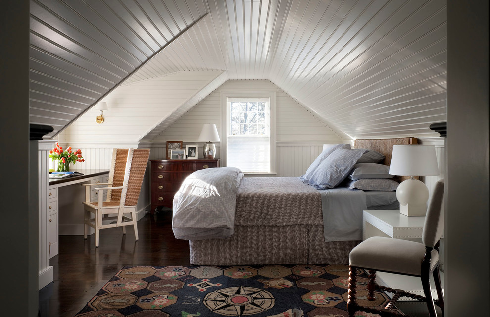 Inspiration for a classic bedroom in Boston with white walls.