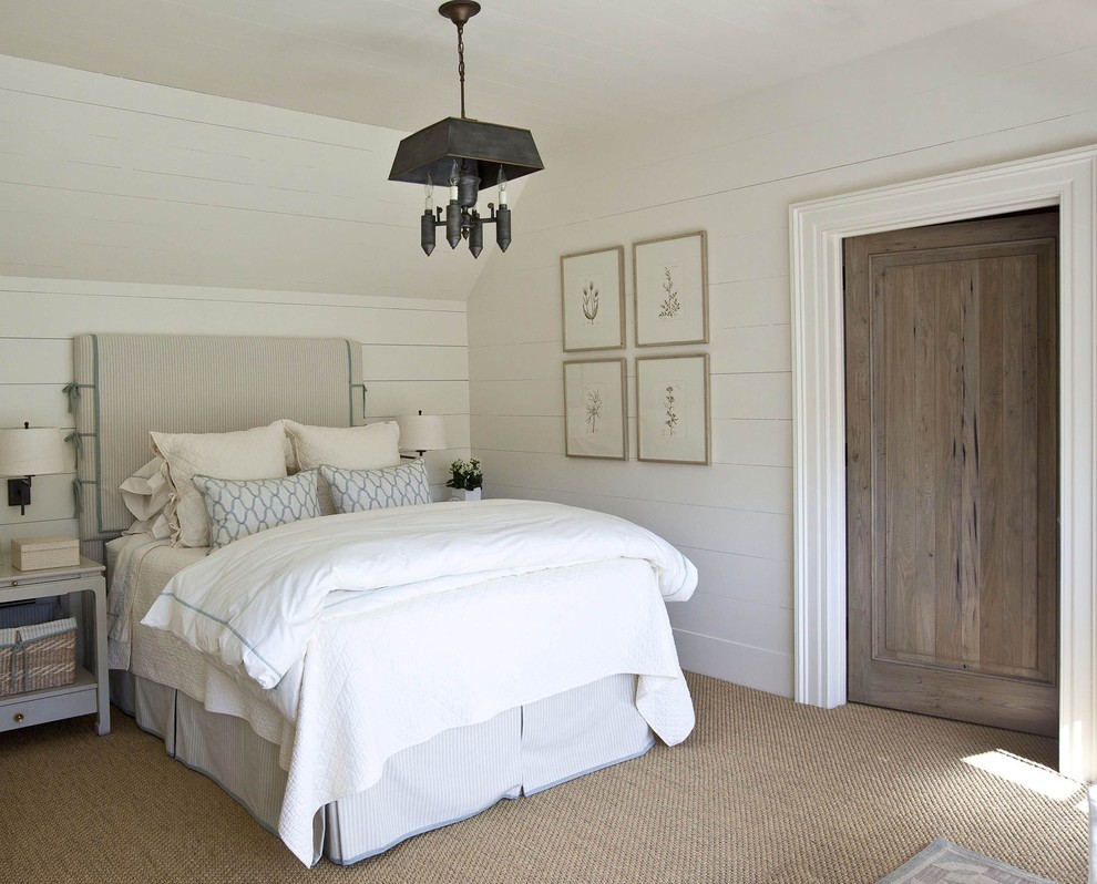 Example of a mid-sized country guest carpeted and beige floor bedroom design in Charlotte with no fireplace