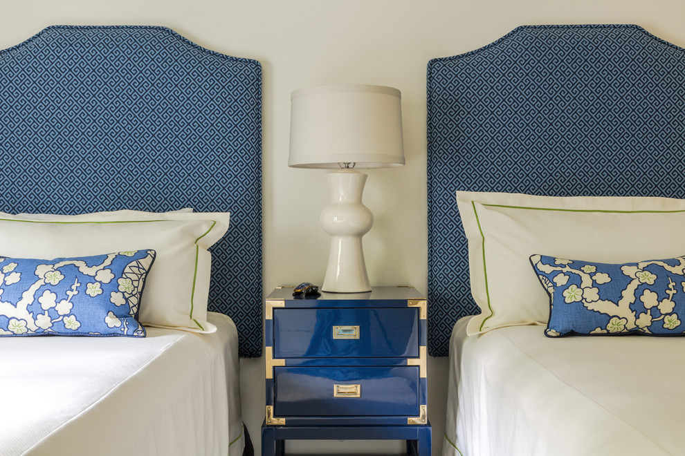 Inspiration for a mid-sized transitional guest carpeted and white floor bedroom remodel in New Orleans with white walls and no fireplace