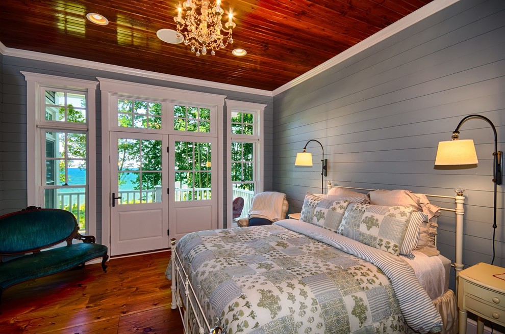 Источник вдохновения для домашнего уюта: спальня в морском стиле с синими стенами