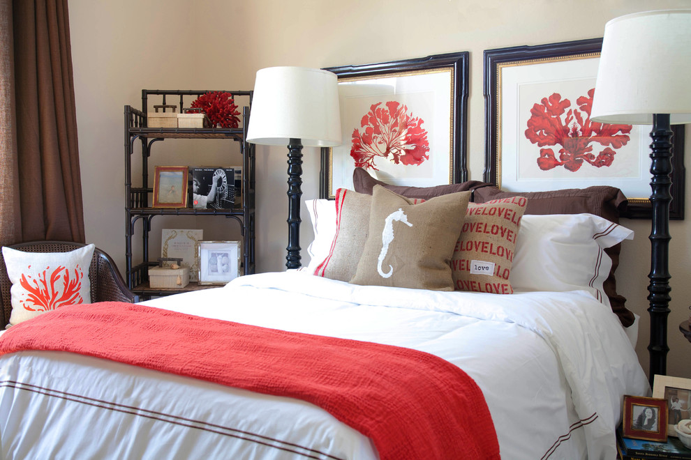 Bedroom - coastal bedroom idea in Orange County with beige walls