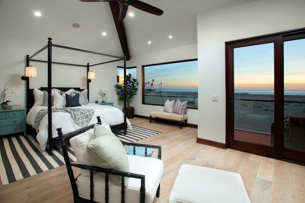 Bedroom - coastal light wood floor bedroom idea in Orange County