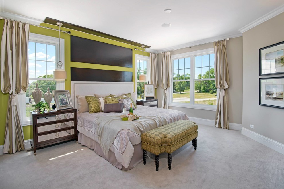 Inspiration for a large classic master bedroom in Chicago with beige walls, carpet and no fireplace.