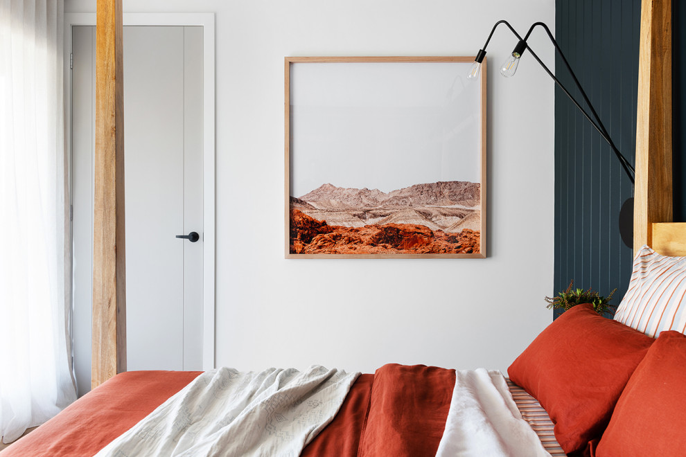 Photo of a scandinavian bedroom in Melbourne.