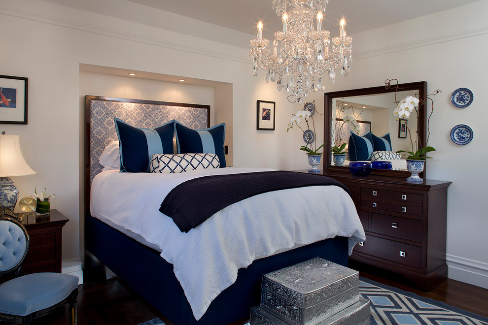 Trendy bedroom photo in San Francisco with white walls