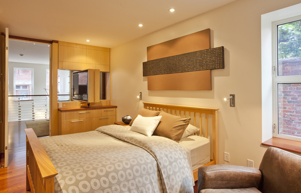 Свежая идея для дизайна: гостевая спальня (комната для гостей) в стиле модернизм - отличное фото интерьера