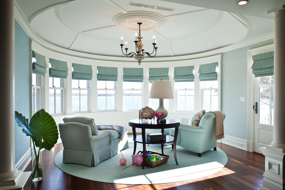 Large elegant master dark wood floor bedroom photo in New York with green walls and no fireplace