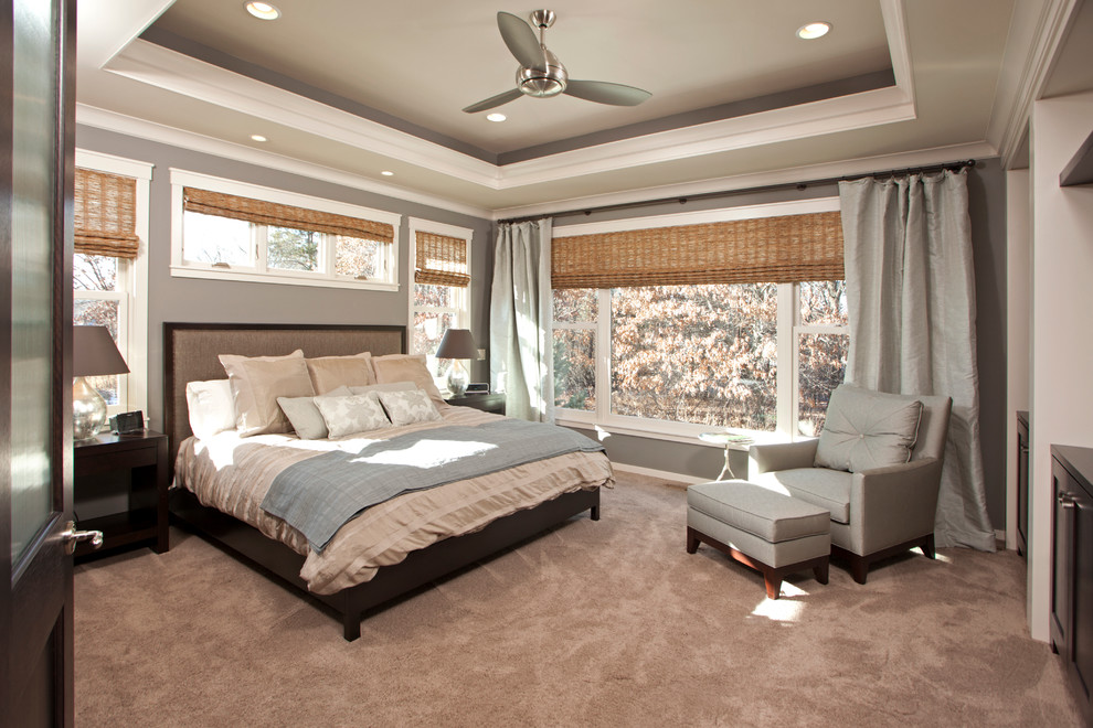 Inspiration for a large classic master bedroom in Minneapolis with grey walls, carpet and no fireplace.