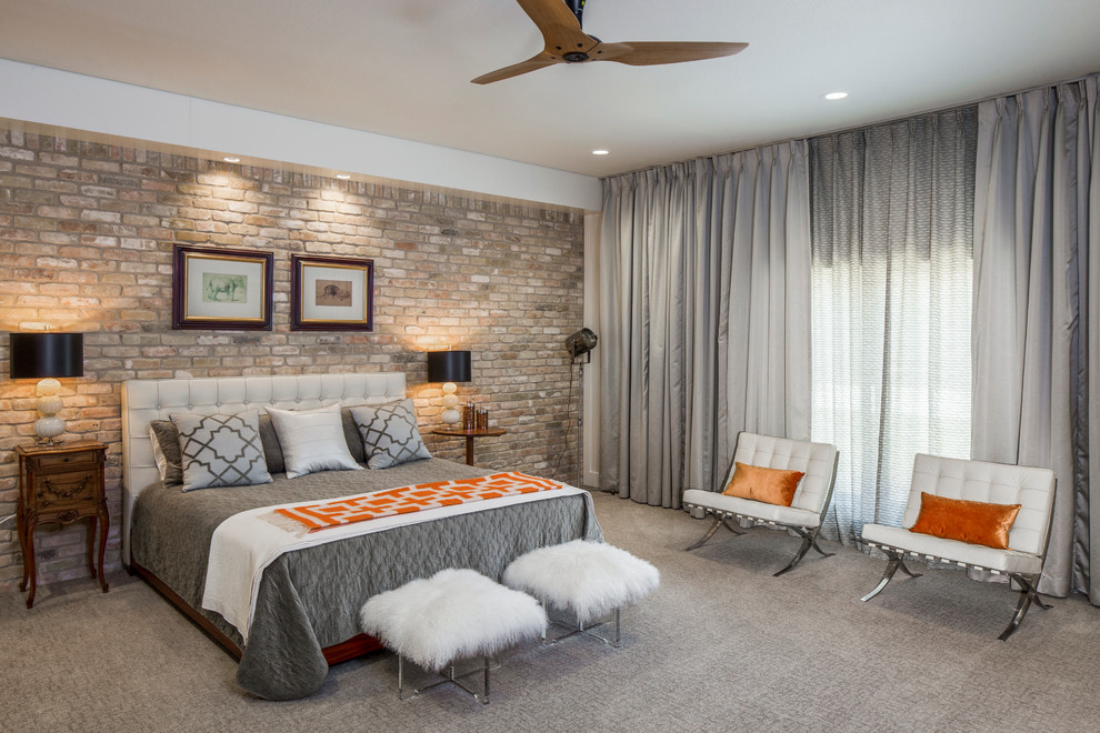 Стильный дизайн: хозяйская спальня в стиле неоклассика (современная классика) с ковровым покрытием - последний тренд