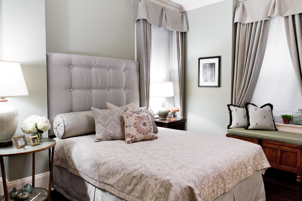 Design ideas for a traditional bedroom in New York with grey walls.