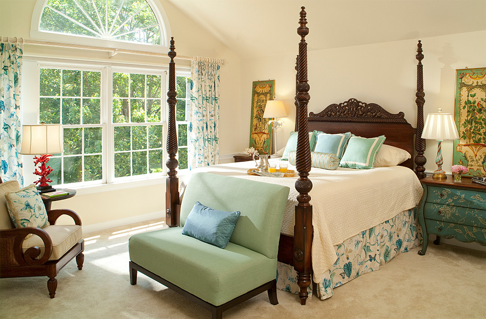 Example of a classic carpeted bedroom design in DC Metro with beige walls and no fireplace
