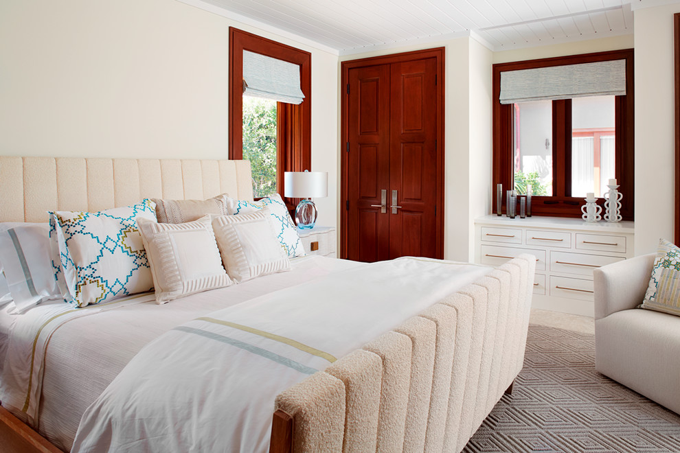 Photo of a medium sized beach style guest bedroom in Other with white walls.