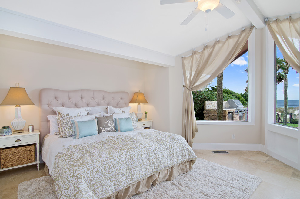 Bedroom - coastal bedroom idea in Jacksonville with beige walls and no fireplace