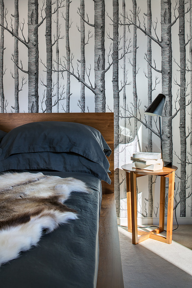 Inspiration for a mid-sized contemporary guest carpeted bedroom remodel in Sydney with multicolored walls