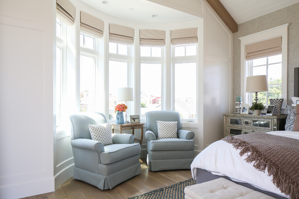 Design ideas for a coastal bedroom in Orange County.