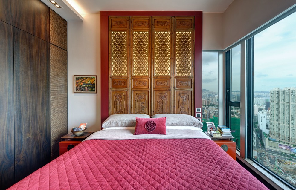 Example of an asian bedroom design in Hong Kong