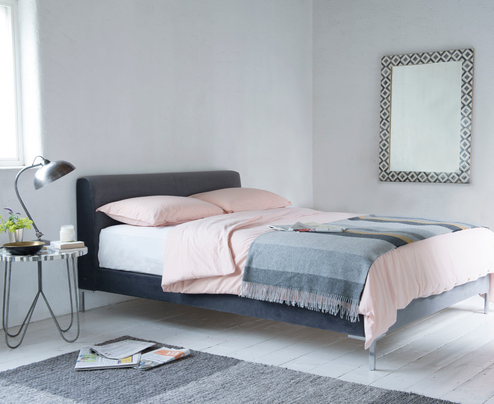 Scandi grey and pink bedroom in London.