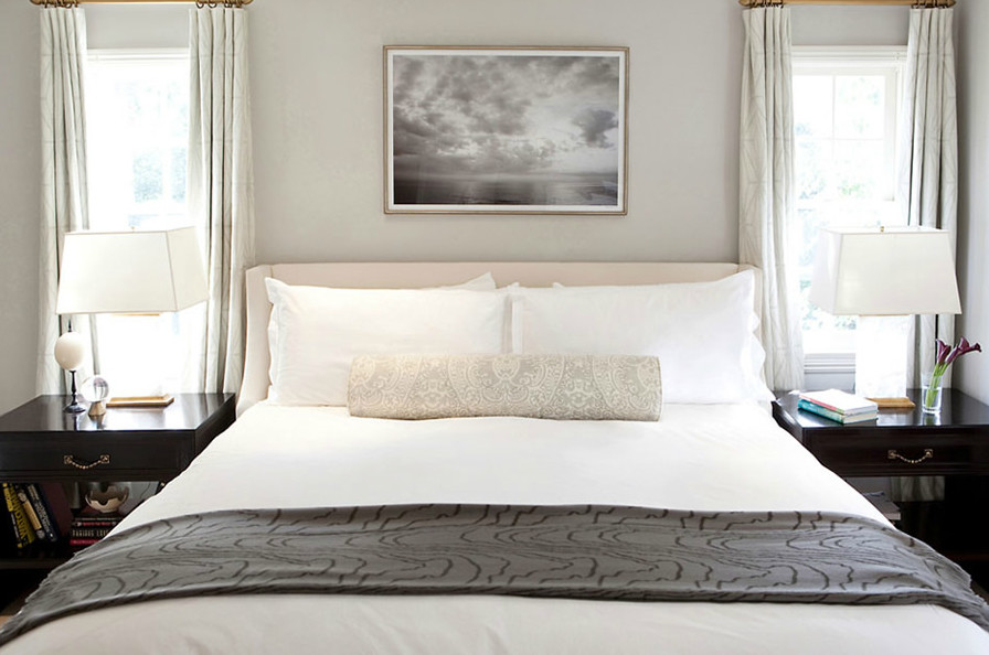 Medium sized classic guest and grey and cream bedroom in Los Angeles with grey walls.