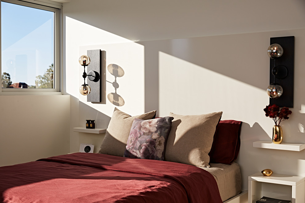 Inspiration för moderna sovrum, med grå väggar