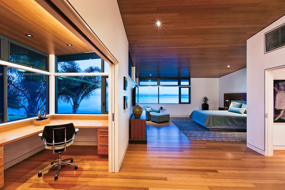 Minimalist bedroom photo in Santa Barbara with white walls