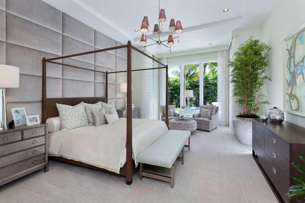 Example of a beach style master bedroom design in Miami
