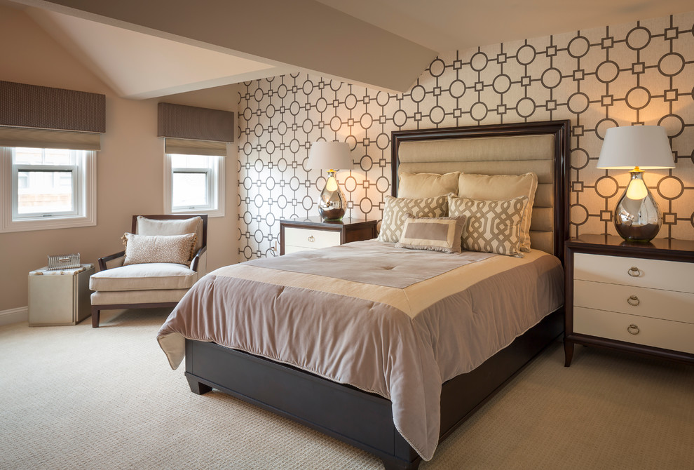 Источник вдохновения для домашнего уюта: гостевая спальня среднего размера, (комната для гостей) в современном стиле с бежевыми стенами и ковровым покрытием