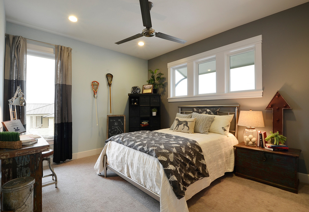 Bedroom - contemporary bedroom idea in Austin with gray walls