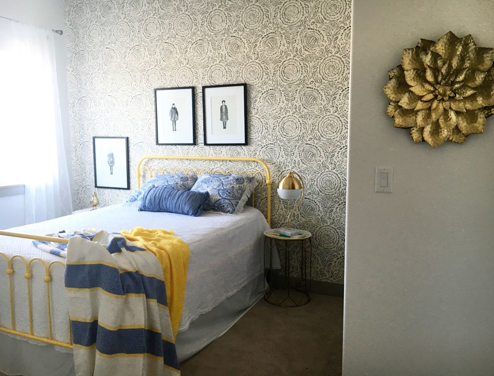 This is an example of a medium sized scandi guest bedroom in Salt Lake City with white walls.