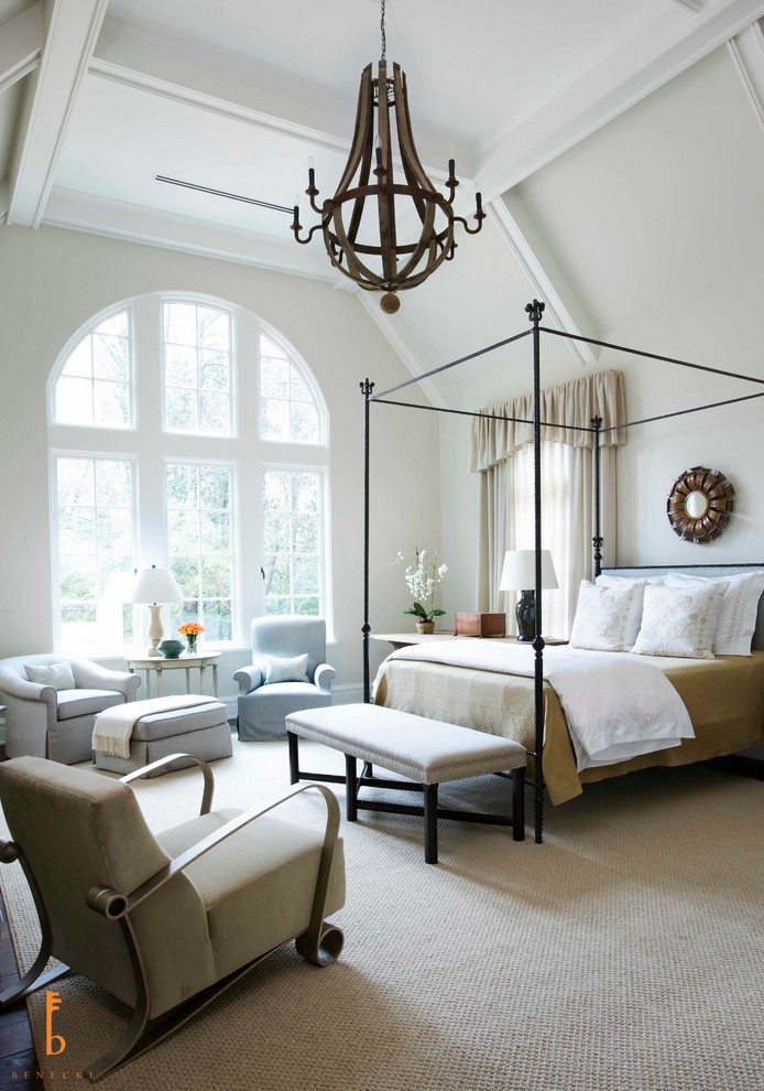 Inspiration for an expansive traditional master bedroom in Atlanta with white walls, dark hardwood flooring and no fireplace.
