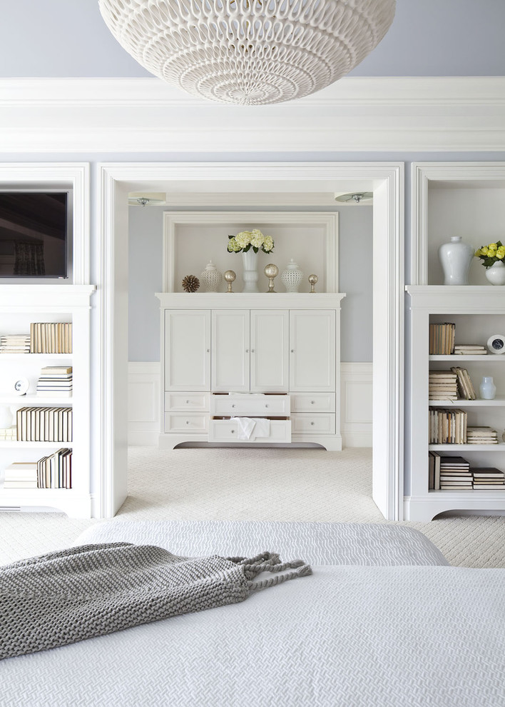 Bedroom - huge transitional master carpeted bedroom idea in Minneapolis with blue walls and no fireplace
