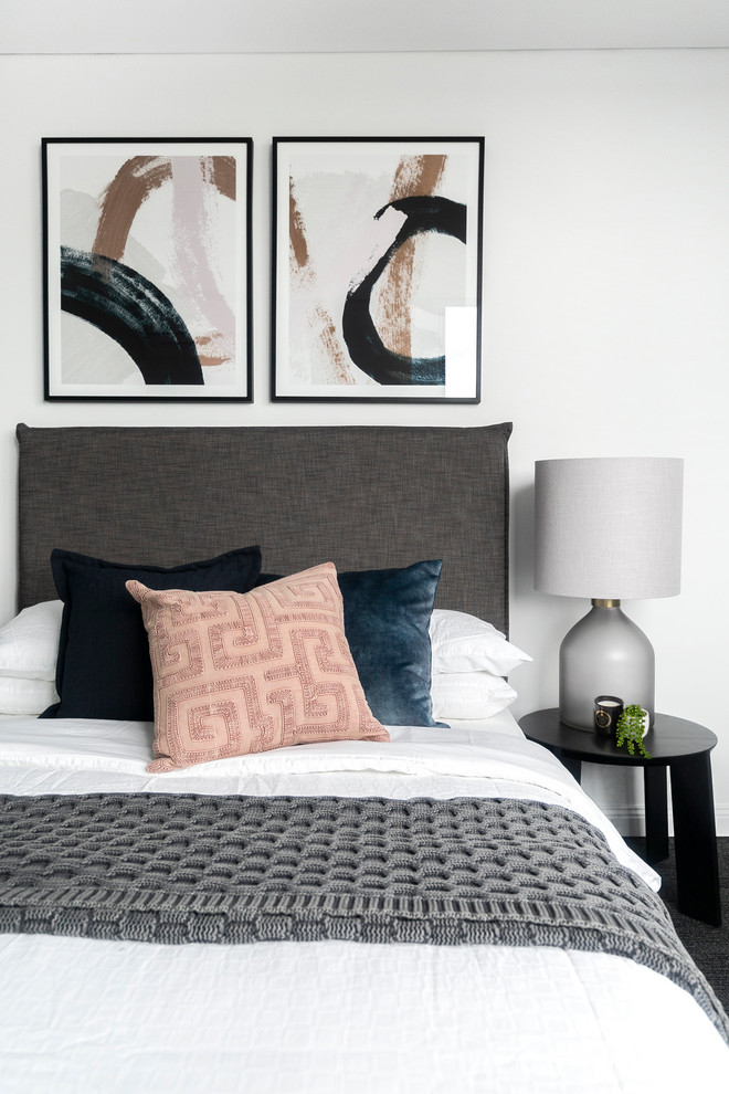 Bedroom - contemporary bedroom idea in Sydney with white walls