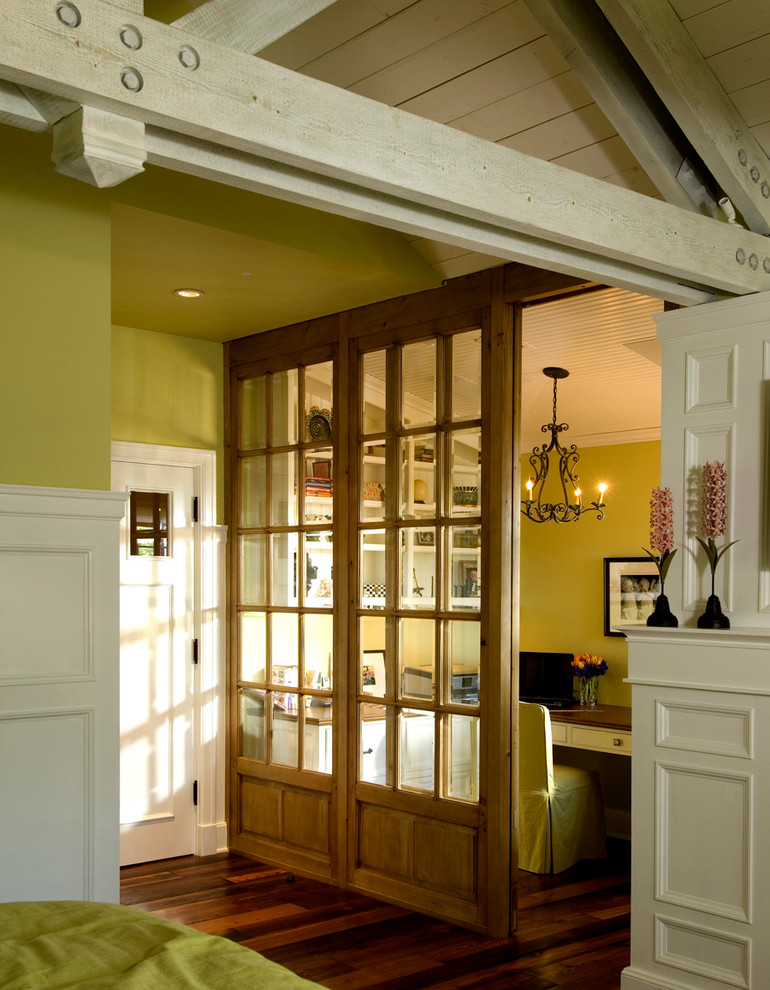 Bedroom - mid-sized traditional master dark wood floor bedroom idea in Phoenix with green walls