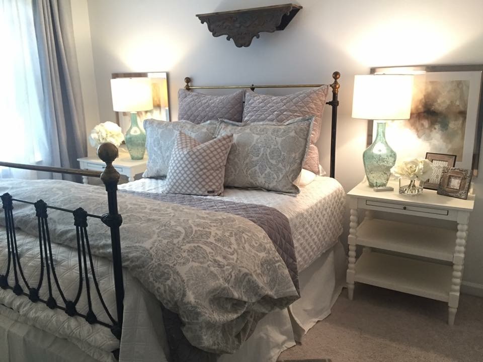 Design ideas for a medium sized traditional master bedroom in Atlanta with grey walls, carpet, no fireplace and grey floors.