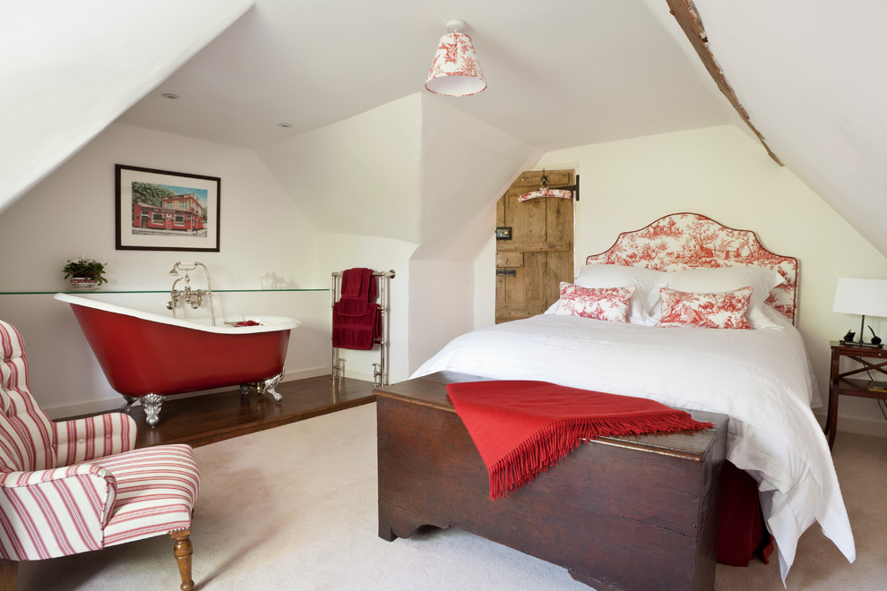 Design ideas for a farmhouse bedroom in London.