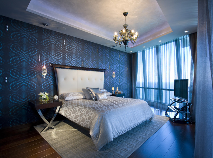 Пример оригинального дизайна: спальня в стиле фьюжн