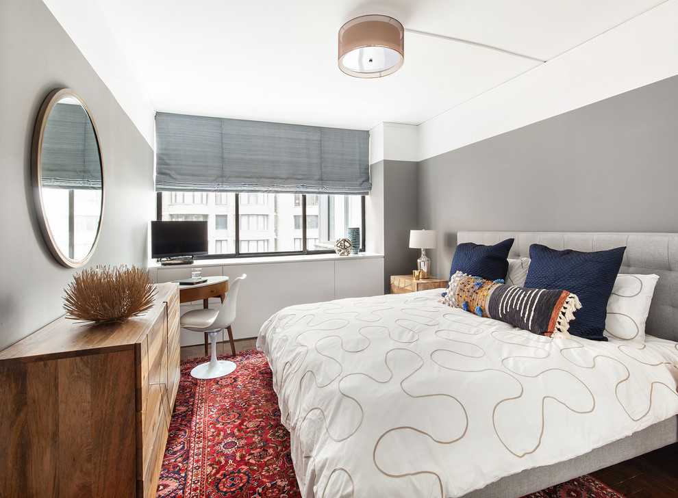 Идея дизайна: спальня в современном стиле с серыми стенами без камина