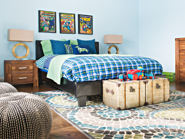 Playful Light Green and Blue Boys Bedroom with Rustic Accents ...